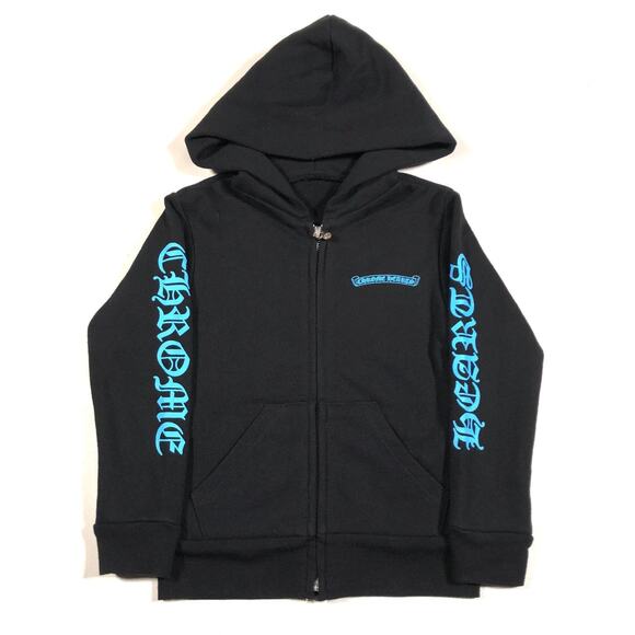 Chrome Hearts Kids Blue Scroll Zip Up Hoodie Sweater Black/Blue size 4T B33 - Picture 1 of 11